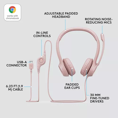 Fone de ouvido Headset H390 Usb Rose Logitech - Imagem 4